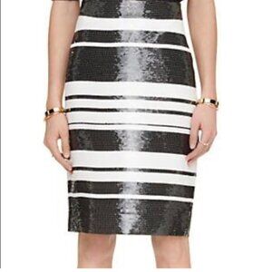 Kate Spade sequins pencil skirt Womens Size 2 black white stripe party evening
